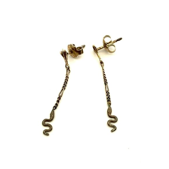 VTG Estate‎ Sterling Silver Long Dangle Drop Pierced Snake Earrings! 188 - Picture 5 of 6